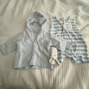 Kissy Kissy 0-3m Bundle with romper, cardigan and sweet train socks!